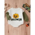 thumbnail image 5 of Caoirhny Baby Girls Boys Sweatshirts Rompers Halloween Clothes Letter Pumpkin Print Contrast Color Long Sleeve Toddler Fall Bodysuits, 5 of 9