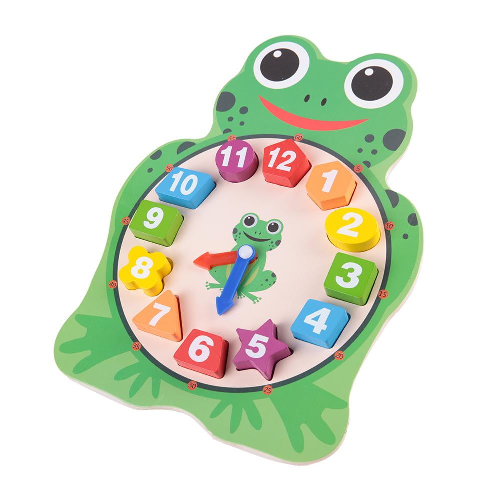 Mgaxyff Animal Puzzle Clock, Educational Clock Toy,Kids Wooden Toys Big Cartoon Owl Frog Clock