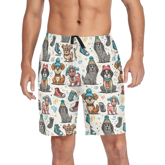 Men's Pajama Shorts Bottoms with Pockets Soft Lightweight Lounge Sleep Wear Funny Dogs and Shoes