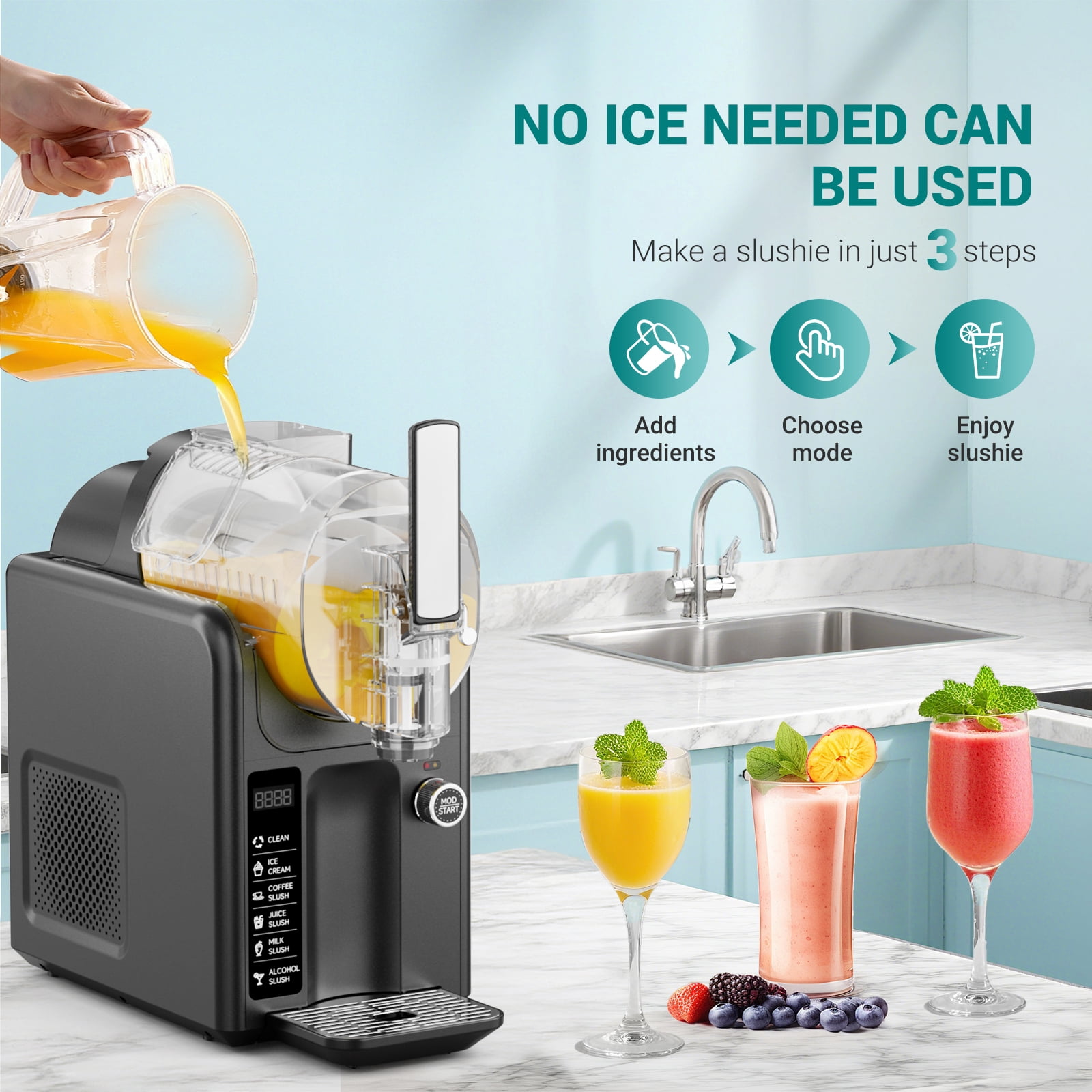 Joreek Slushie Machine 85 fl oz,Slushy Margarita Machine 5-in-1 Frozen Drink & Ice Cream Maker, LED Touch , Rinse, No Ice Needed, Slushy Maker for Milkshakes, Smoothie, Frappes