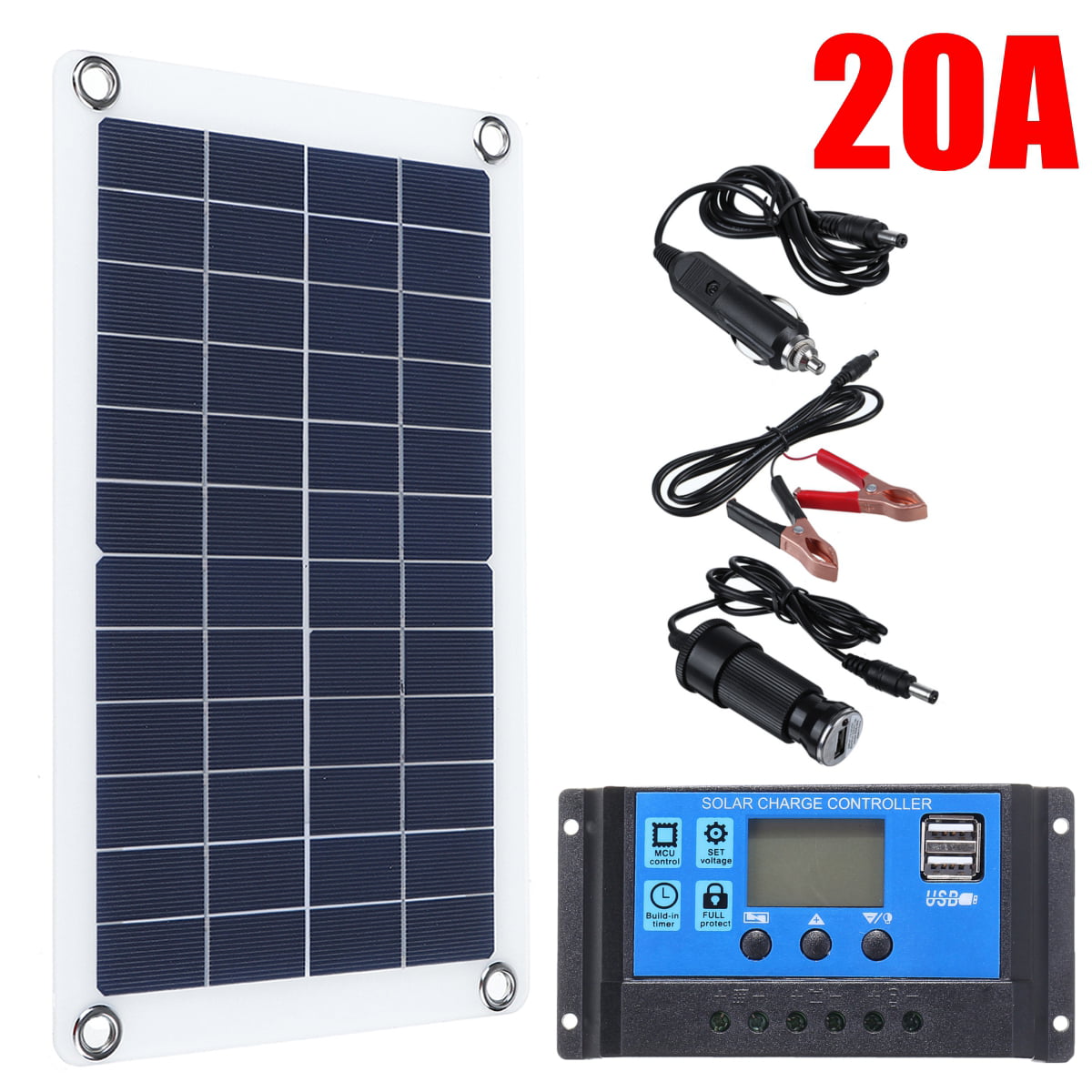 10-30W 12V Solar Panel Monocrystalline Silicon Battery Charger Controller Marine