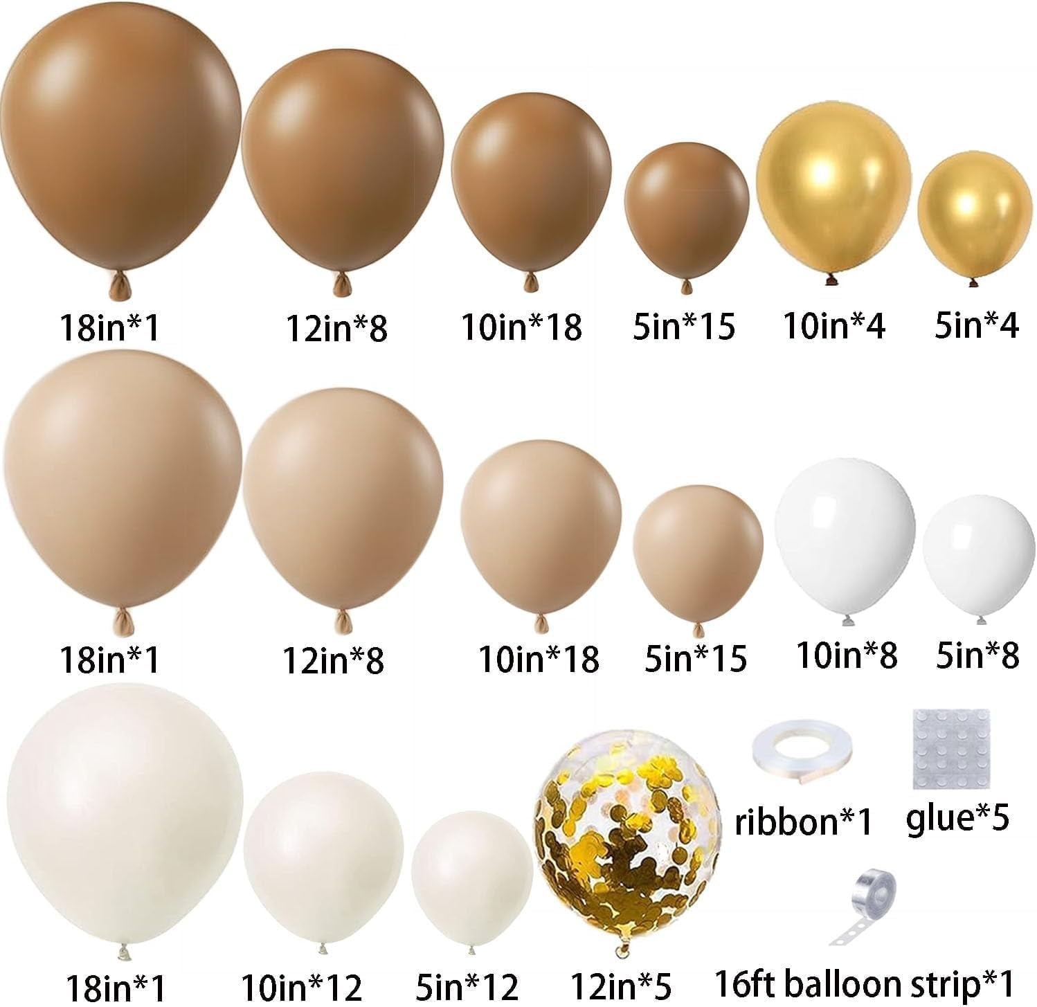 NestE - Brown Balloon Garland Arch Kit 141PCS Brown Boho Neutral White Gold Latex Metallic Confetti Balloons for Safari Neutral Bear Baby Shower Birthday Party Decorations