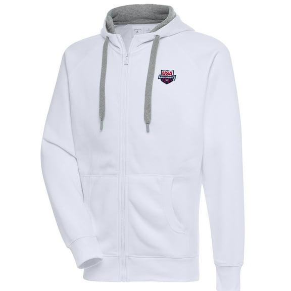 Men's Antigua  White USA Swimming Victory Full-Zip Hoodie