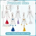 thumbnail image 2 of Natural & Dyed Malaysia Jade Bead & Alloy Pendant Decoration Swivel Clasps and Polycotton Tassel Charms for Bag Ornaments Flat Round/Web with Star & Sun Mixed Color 135mm 5pcs/set, 2 of 5