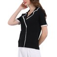thumbnail image 4 of INSPIRE CHIC Women's Summer Short Sleeve Double Breasted Contrast Color Knit Sweater Tops 2XL Black, 4 of 4