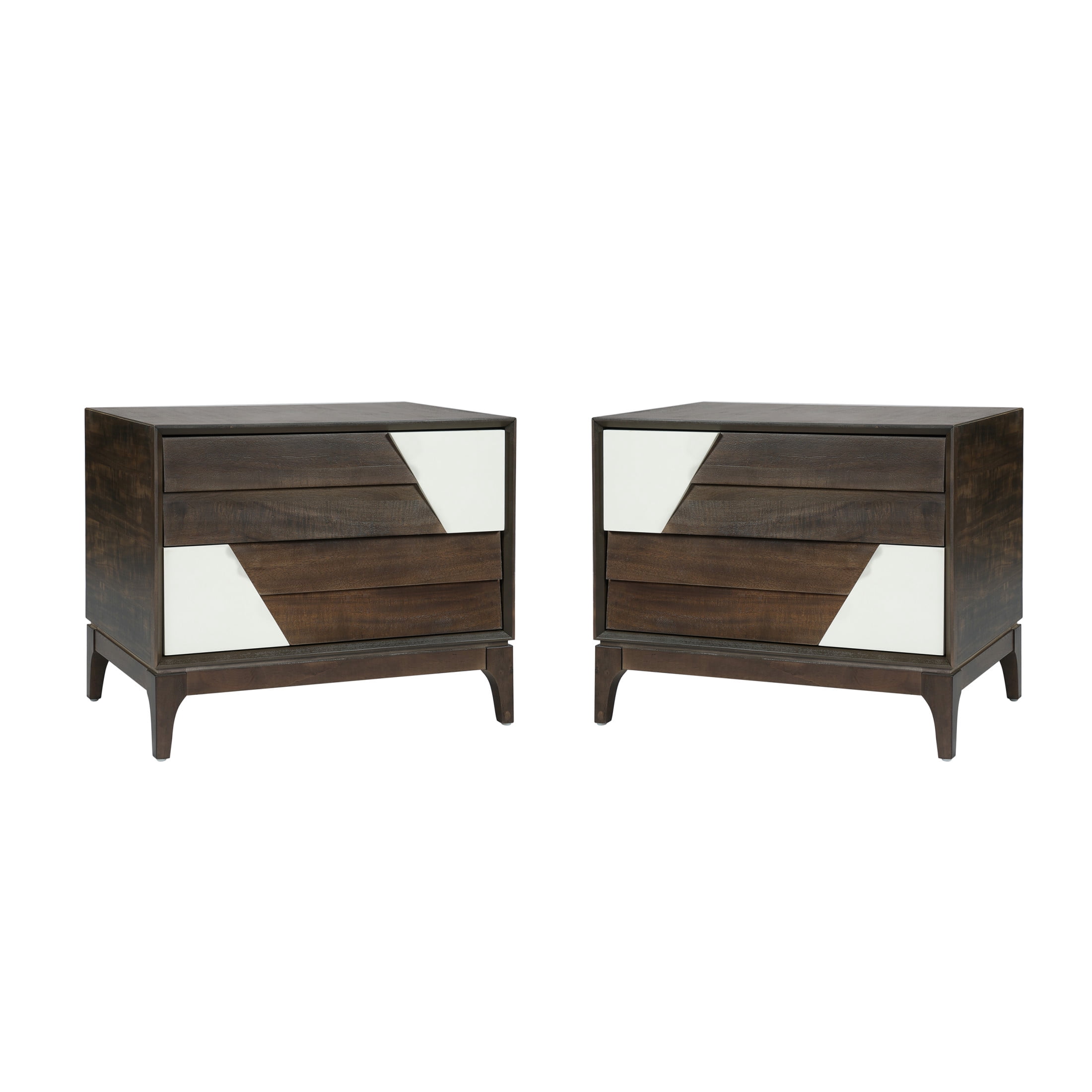 Christopher Knight Home Wooden Nightstand with 2 Drawers, Japandi Style Bedside Table, Brown, Set of 2