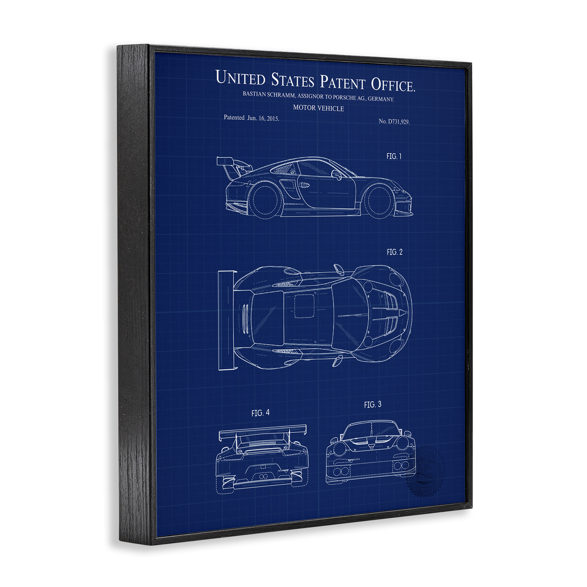 Stupell Industries Motor Vehicle Blueprint Transportation Painting Black Framed Art Print Wall Art, 11 x 14