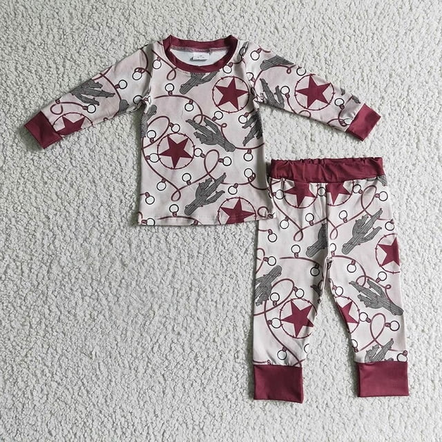 Venta al por mayor de pijamas de luces navideñas de Papá Noel para niños, conjunto de manga larga para niñas, pantalones para niños, ropa de dormir, ropa de dormir para niños pequeños