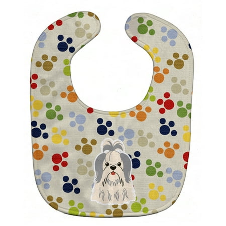 

Carolines Treasures BB5914BIB Pawprints Shih Tzu Silver White Baby Bib 10 x 13 multicolor