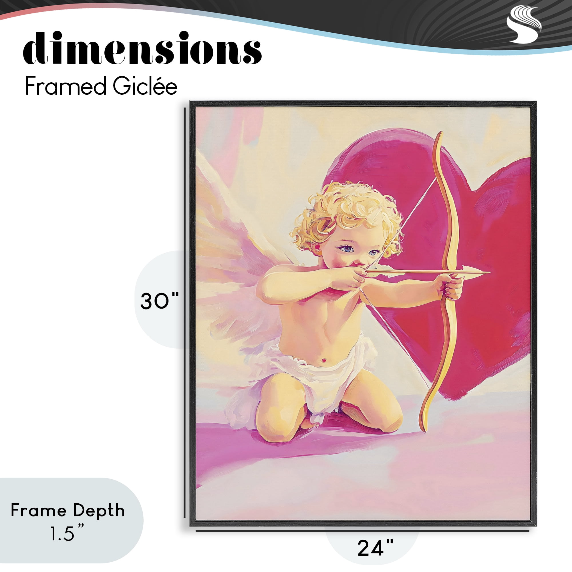Stupell Industries Cupid Shooting Arrow with Heart Black Framed Giclee Art, design by The Prints Vibe