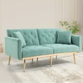 thumbnail image 2 of 65.35" Split Back Futon Sofa Bed, Velvet Convertible Loveseat Sleeper Sofa with 5 Metal Legs, Button Tufted Loveseat Couches for Living Room, Bedroom, Mint Green, 2 of 9