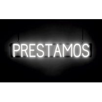 SpellBrite PRESTAMOS LED Sign for Business. 36.0" x 6.3" White PRESTAMOS Sign Has Neon Sign Look With Energy Efficient LED Light Source. Visible from 500  Feet, 8 Animation Settings.