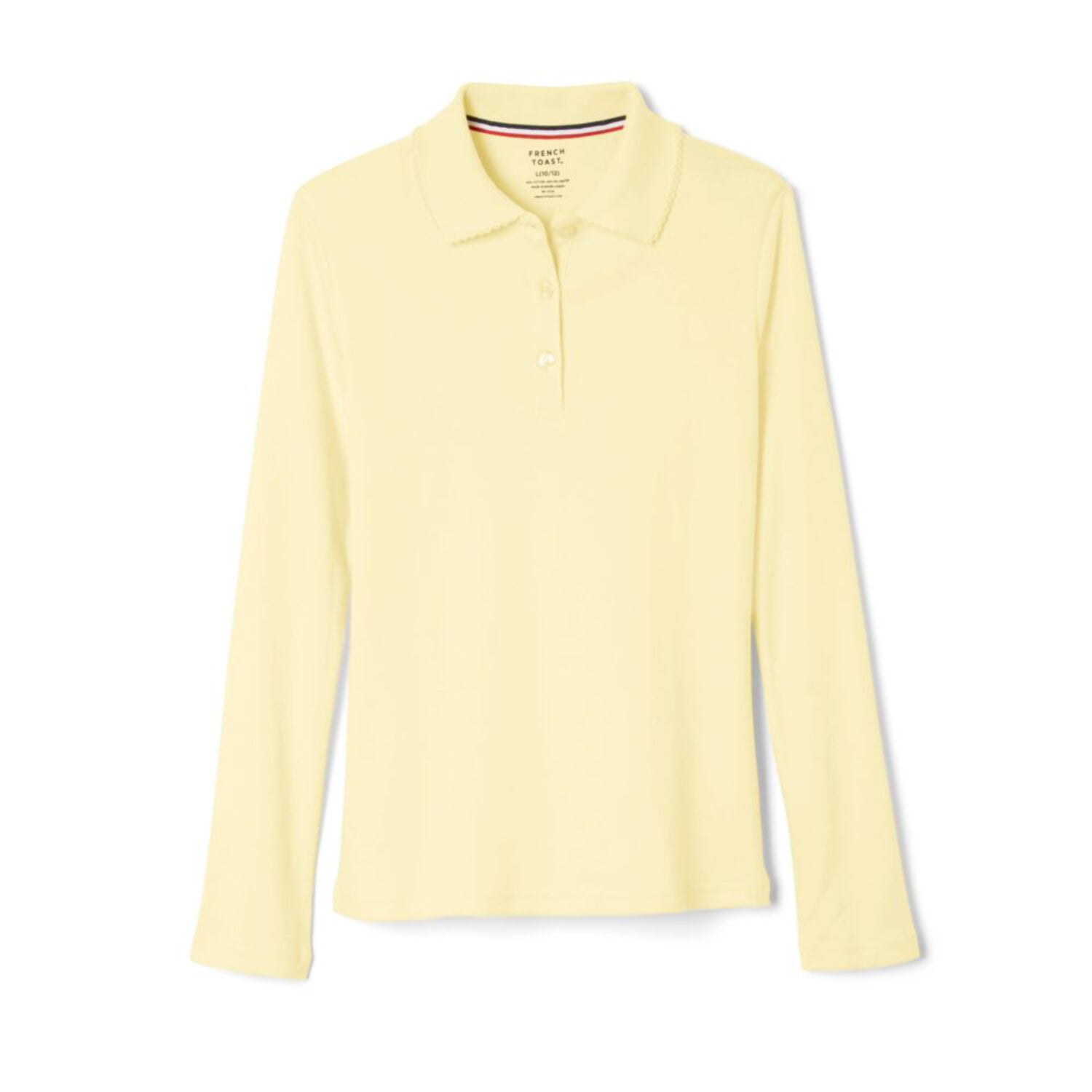 French Toast Toddler Girls School Uniform Long Sleeve Picot Collar Interlock Polo Shirt