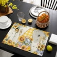 thumbnail image 3 of Sunflower Gnomes Placemats Set of 4, Yellow Sunflower Vintage Leaves Bee Placemats for Dining Table, Place Mats for Kitchen Tabletop, Waterproof Wipeable Dining Table Mats Set, 3 of 9