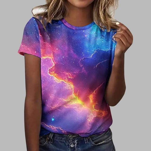 UPPADA T-Shirts d'Été pour Femmes à Imprimé Graphique, Col Ras du Cou, Décontractés, Manches Courtes, Coupe Ample, Chandails à Enfiler, Mode, Vacances, Plage, Blouses Multicolores, TTG