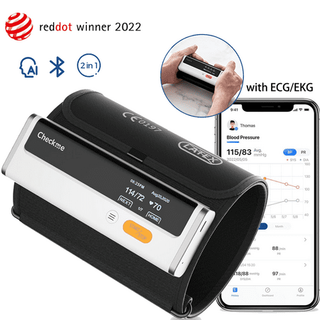 Checkme Bluetooth Blood Pressure Monitor and EKG Monitor | Wireless Upper Arm BP Machine with Large Cuff | AI Analysis ECG Monitor | BP2
