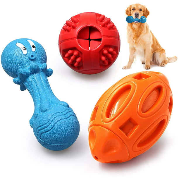 PETOK Dog Chew Toys for Aggressive Chewers,Squeaky Dog Toys,IQ Treat   Rubber,Interactive and Durable PETOK Doy Toys for Medium Large  Breed Dogs,3 Pcs Different Functions 