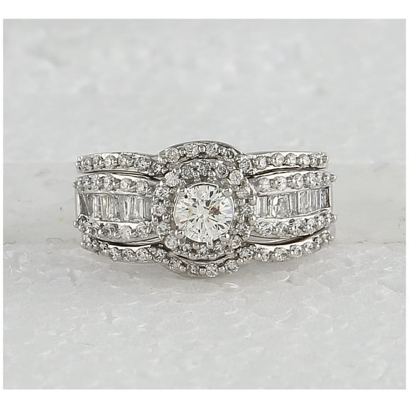 14K White Gold Round Dia. Bridal Wedding Band Set 1ctw, Women's Size: 5-10