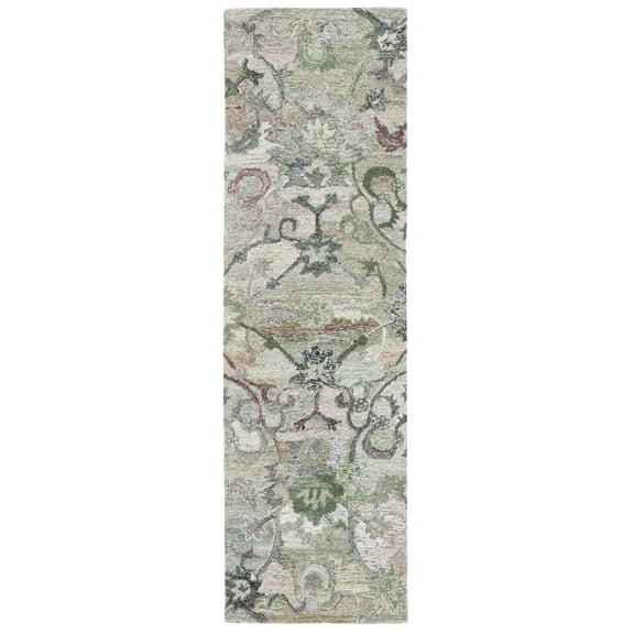 SAFAVIEH Anatolia Jamaar Floral Runner Rug, Sage/Beige, 2'3" x 6'