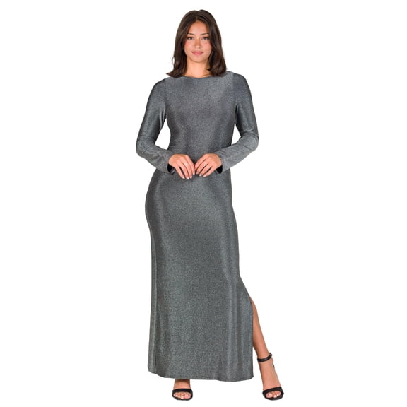 Bodycon Shimmery Metallic Side Slit Maxi Dress