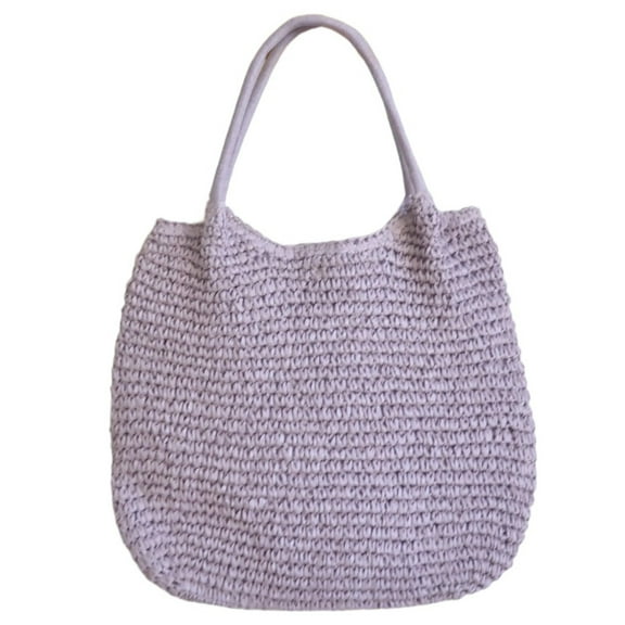 Bohemian Braided Straw Handbag Large Capacity Woven Shoulder Bag Fashionable Solid Color Basket Bag for Beach Vacation