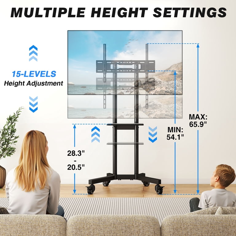RTVR Modern Rolling TV Stand, Up to 85 Inch, Black Swivel photo 7