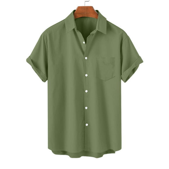 Slim Fit Short Sleeve Button Down Men Men's Button Down Shirts Short Sleeve Beach Tshirts for Men Mens Short Sleeve Summer Shirts Army Green M