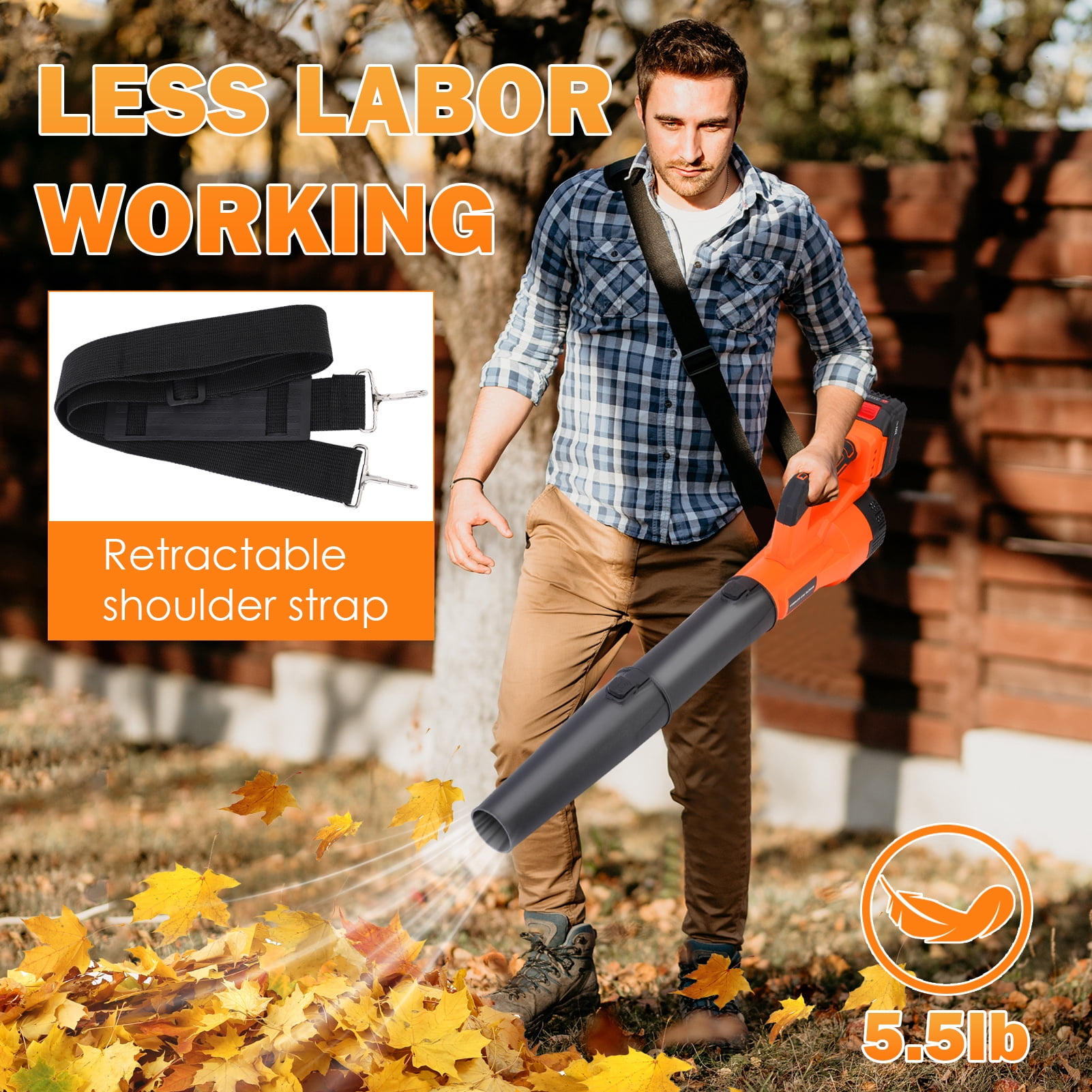 Cordless Brushless Leaf Blower, 20V 800CFM 160MPH & 6 Speed Levels with 2 X 4.0Ah Batteries &  Fast Charger for Patio Cleaning, Lawn Care, Blowing Leaves and Dust