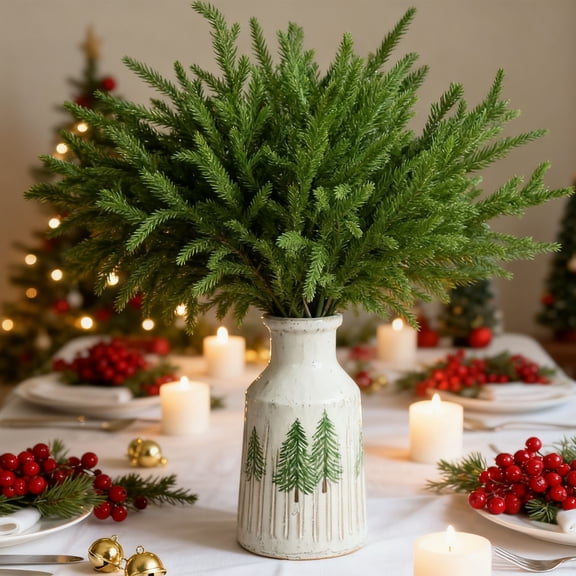 KSPEED 18 Inch Real Touch Artificial Norfolk Pine Branches, Faux Cedar Pine Stem Fake Greenery Pine Picks for Vase DIY Garland Wreath Home Decoration - 6Pcs
