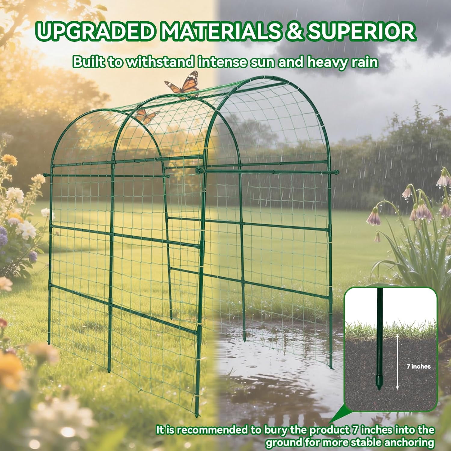 Garden Arch Trellis for Climbing Plants Outdoor - 83" H*71" W*43" L Large Rustproof Garden Trellis, Heavy Duty Grape Trellis, Tunnel Trellis for Melons, Pumpkins, Cucumbers, Peas(Black)