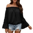 thumbnail image 4 of Tqcoqu Women's Off Shoulder Top,Ruffle Long Sleeve Chiffon Blouse,Casual Loose Trendy Shirts,Black Women's S-XXL, 4 of 8