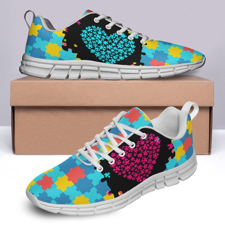 Men’s Puzzle-Print Mesh Sneakers in Multicolor Amazon.com | Womens Mens Autism Shoes Lightweight Breathable  main image 3
