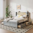thumbnail image 2 of Queen Bed Frame, Rattan Headboard Bed with Two Drawers and Trundle, Solid Wood Platform Boho Bed Frame, No Box Spring Needed, Bedroom Furniture, Gray, 2 of 9