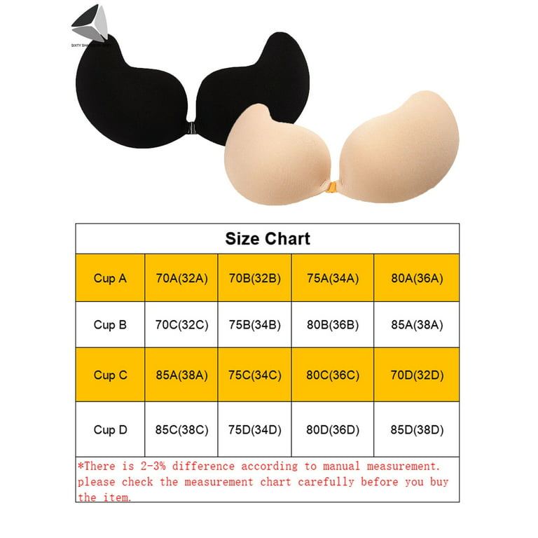 PULLIMORE Push Up Adhesive Bra Chest Gathered V Neck Silicone Bras  Strapless Backless Invisible Bras (Cup B, Skin) 