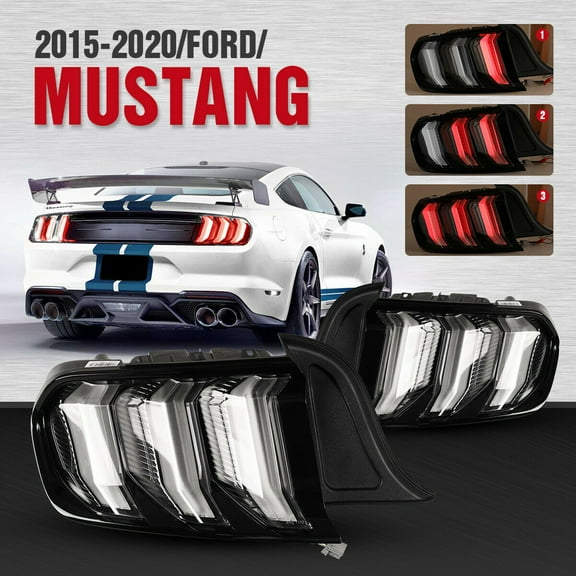 LED Tail Lights For 2015-2022 Ford Mustang Black Euro Style w/Sequential Lamps