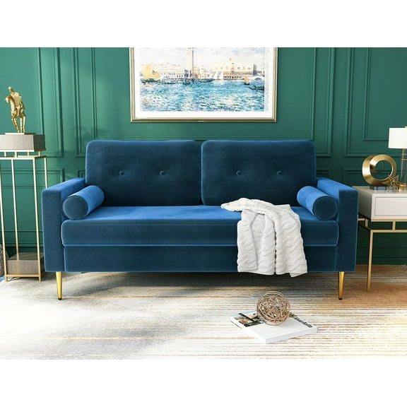 Koby Home 71" Velvet Couches Sofas Modern Sofa for Living room with Solid Wood Feet Space Blue