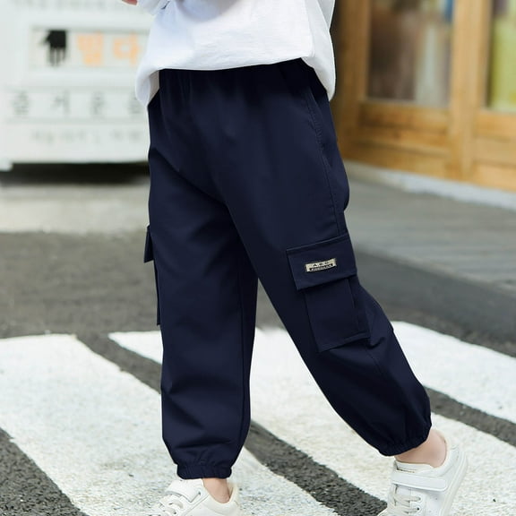 Cethrio Cargo Pants for Boys Size 10-12 T, Casual Running Elastic Waist Athletic Boys Sweatpants Navy