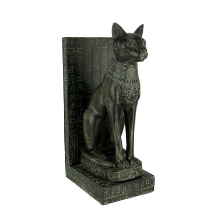 Stone Bookends - Dark Green Stone Finish Egyptian Cat Goddess Bastet Bookend Statue
