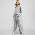 thumbnail image 4 of Huankd Two Piece Outfits Half Zip Sweatshirt Sweatsuit Lounge Sets for Women Matching Set Wide Leg Sweatpant Tracksuit Light Gray 2XL, 4 of 7