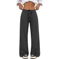 thumbnail image 5 of JUUNthy Womens Striped Lounge Pants, High Waist Wide Leg Stretchy Loose Fit Soft Casual Home Trousers Dark Brown XL, 5 of 9