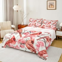 Manfei Christmas Robin Birds Bed Sheets, Pink Rose Floral King Sheets, Kawaii Princess Ribbon Sheet Set, Microfiber Bedroom Decor, 4 Pieces