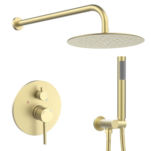 Rain Round Single Handle 1-Spray Shower Faucet 2.5 GPM with 10 in. Shower Heads in Brushed Gold