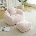 thumbnail image 2 of Giant Bean Bag Chair with Footstool, Oversized Faux Fur Shell-Shaped Sofa for Adults & Kids, Pre-Filled High-Density Foam Gaming & Reading Accent Chair for Living Room & Bedroom, Pink, 2 of 8