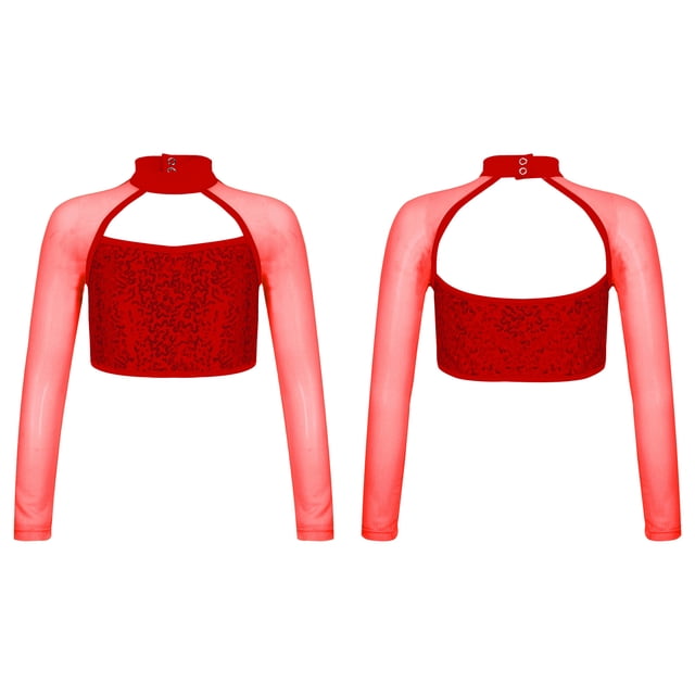 Zaldita Chemise Athlétique à Manches Longues pour Filles, Sequins, Hip Hop, Jazz, Danse, Performance Moderne, Rouge 10