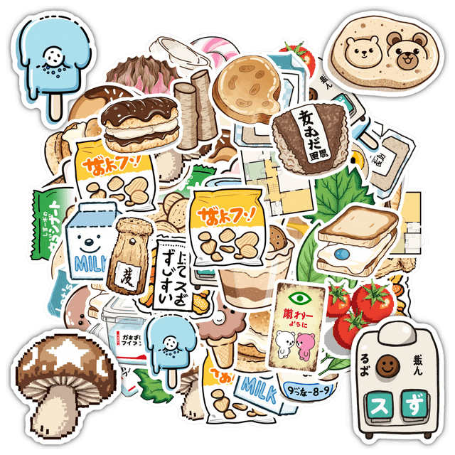 35pcs Cute Cartoon Stickers Food Sticker Pack Fun Snack Stickers for Laptops Notebooks Suitcases