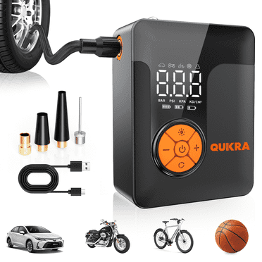 QUIKRA Portable Tire Inflator, 150 PSI Air Compressor Tire Pump,Auto Shut-off Tire Pump with LED Light Display,Air Compressor for Car, Motorcycle ,Bicycle,Ball