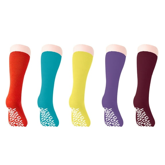 Personal Touch Top of the Line Mid-Calf Hospital Slipper Socks, Great for adults and Designed for medical hospital patients, (5 Pairs Women's Colors)