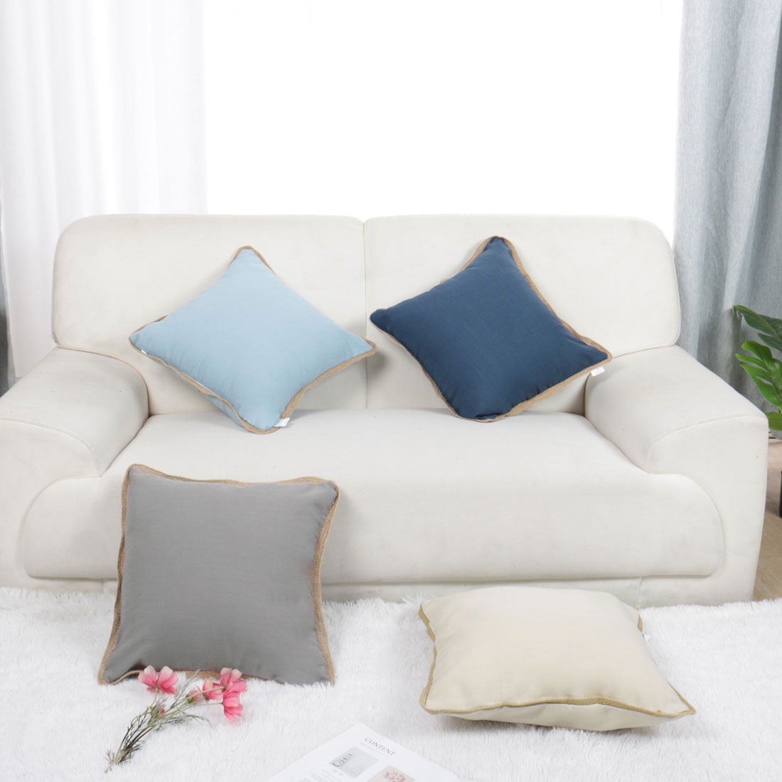 LINENLUX 2 Pack Burlap Decorative Pillow Covers Lined Linen Pillowcases Sham for Sofa Living Room Grey, 18 x 18 Inch