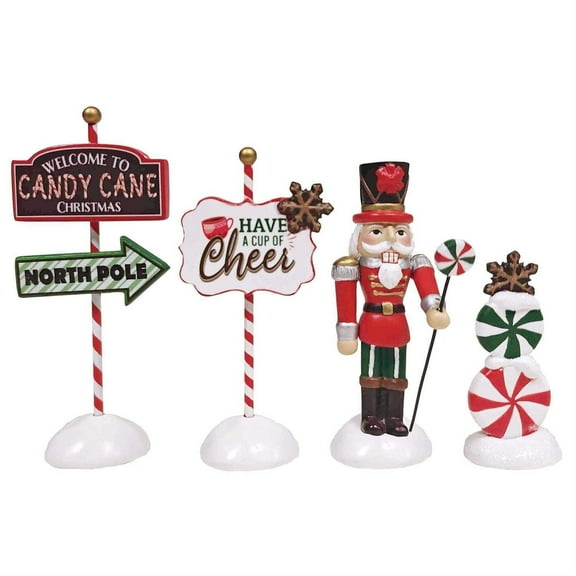 Department 56 Christmas Village Peppermint Panache Village Accessory Set, 4 Pieces 4in H
