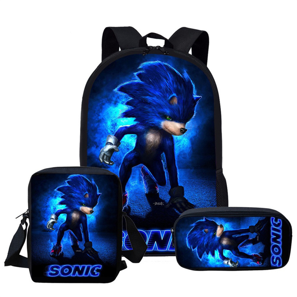 3 Pieces Set Anime Kawaii Sonic Cartoon Printed Backpack Set Schoolbag Shoulder Bag Pencil Bag Sonic Kid Gift For Travel K Walmart Com